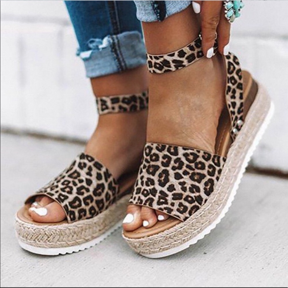 Leopard Platform Flatforms Espadrille Sandals - Picture 2 of 8